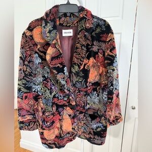 Vintage Donnybrook Equestrian Fox Hunt Scene Faux Fur Jacket size M-XL